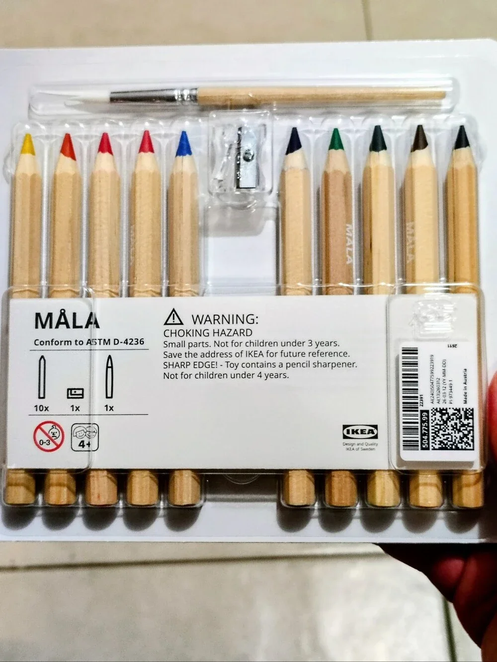 MÅLA Colored Pencil Set with Brush - Red, Yellow, Blue, Green, Black, Brown